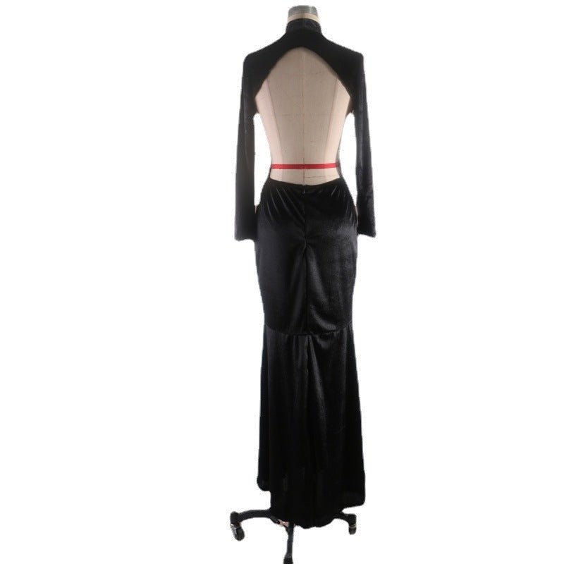 Women's Fashion Pure Black Dress Trailing Dress - Sophinity