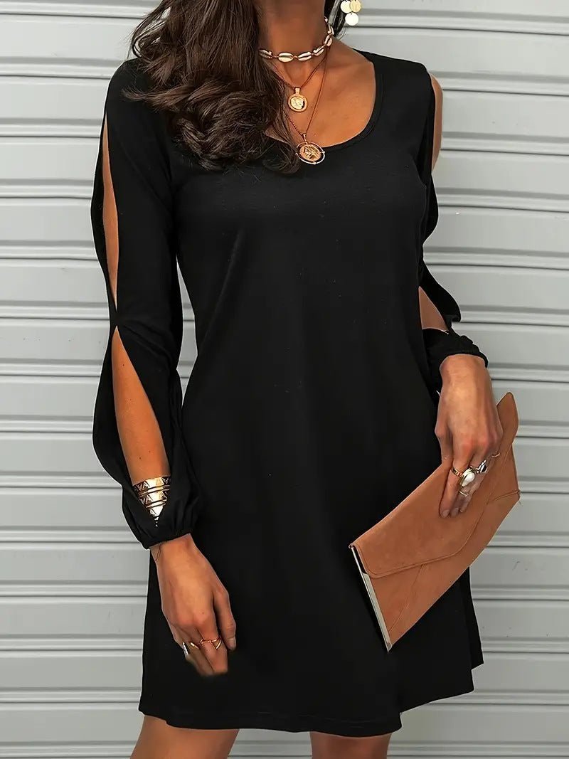 Deep Round Neck Loose Off - the - shoulder Long Sleeve Casual Beach Broken Dress - Sophinity