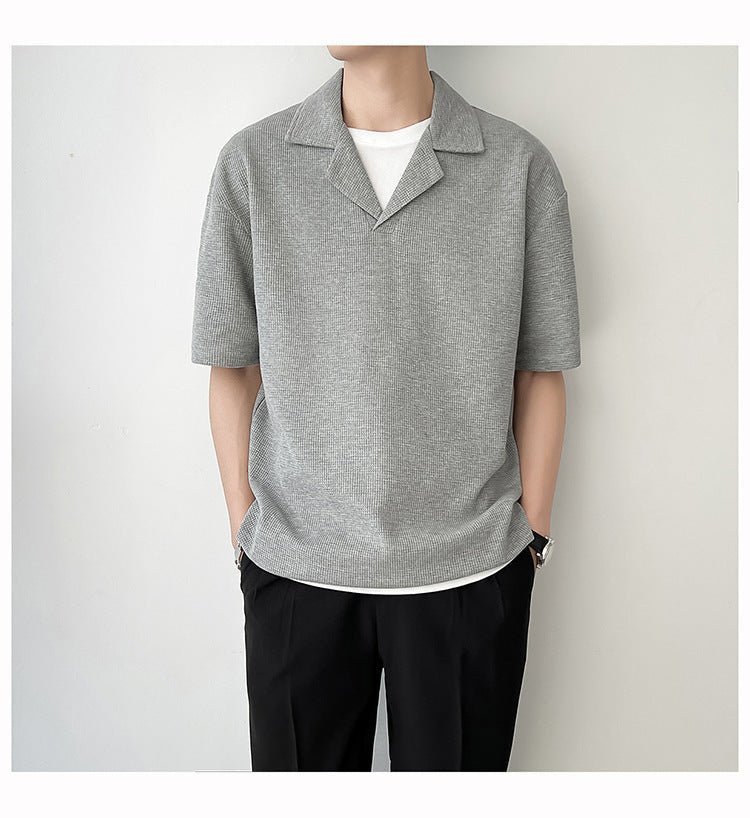 Ins Springsummer Plain Short Sleeve Polo Knitted Loose Drop - shoulder Sleeve Half Sleeve - Sophinity