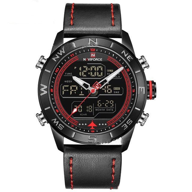NAVIFORCE 9144 Fashion Gold Men Sport Watches Mens LED Analog Digital Watch Army Military Leather Quartz Watch Relogio Masculino - Sophinity