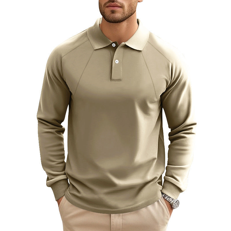 Spring And Autumn Polo Collar Solid Color Casual Bottoming American Polo Shirt Men - Sophinity