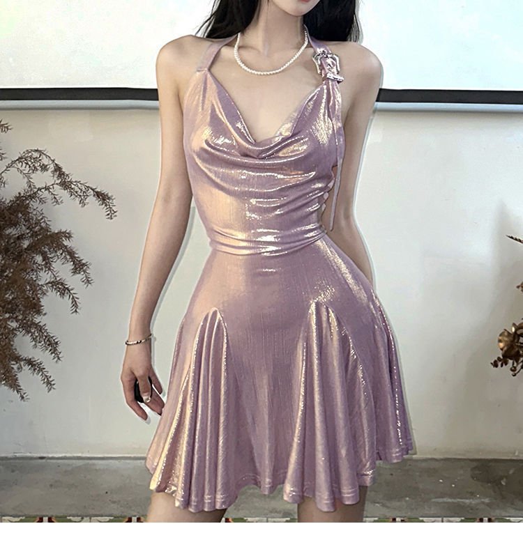 Waist - tight Slimming Halter Sleeveless Swing Collar Dress Women - Sophinity