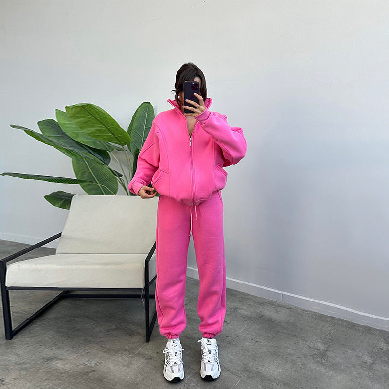 Sports Suits With Pockets Stand-up Collar Zipper Cardigan And Drawstring Trousers Fashion Jogger Set Outfits Tracksuits Women's Clothing - Sophinity