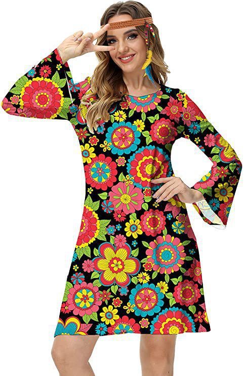 Vintage Hippie Clothing Print Women Dress - Sophinity