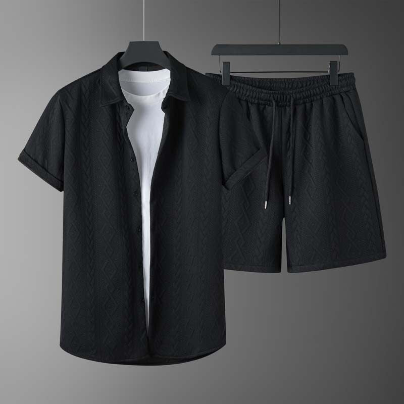 Men's Diamond Patterned Short Sleeved Shirt And Shorts Set - Sophinity