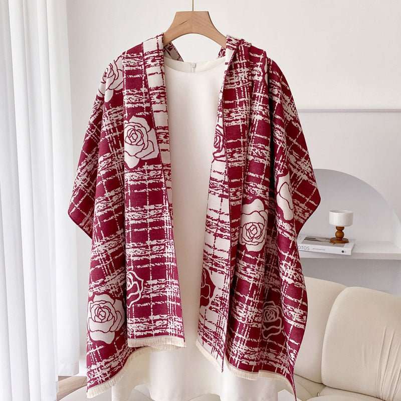 Cashmere - like Double - sided Scarf Camellia Tassel Air - conditioned Room Cloak - Sophinity