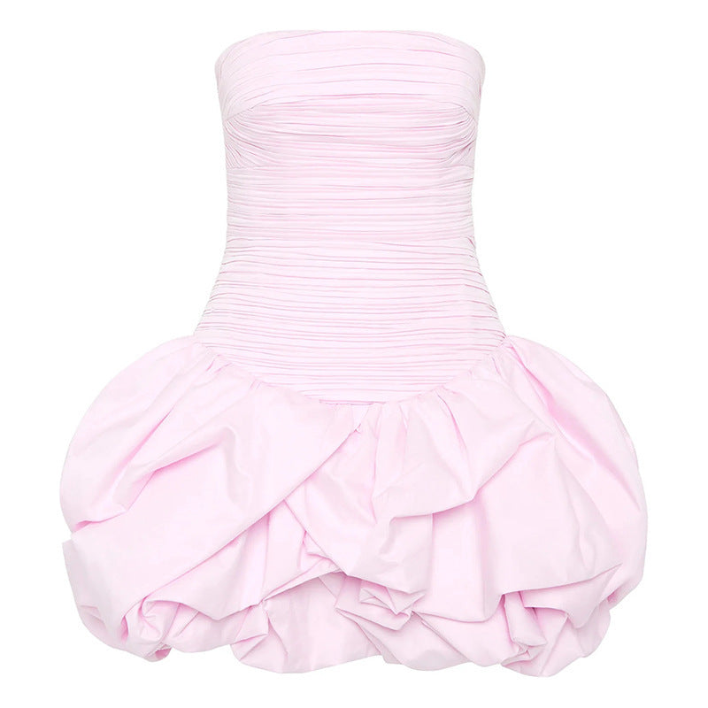 Off-the-shoulder Tube Top Floral Pleated Sexy Dress - Sophinity