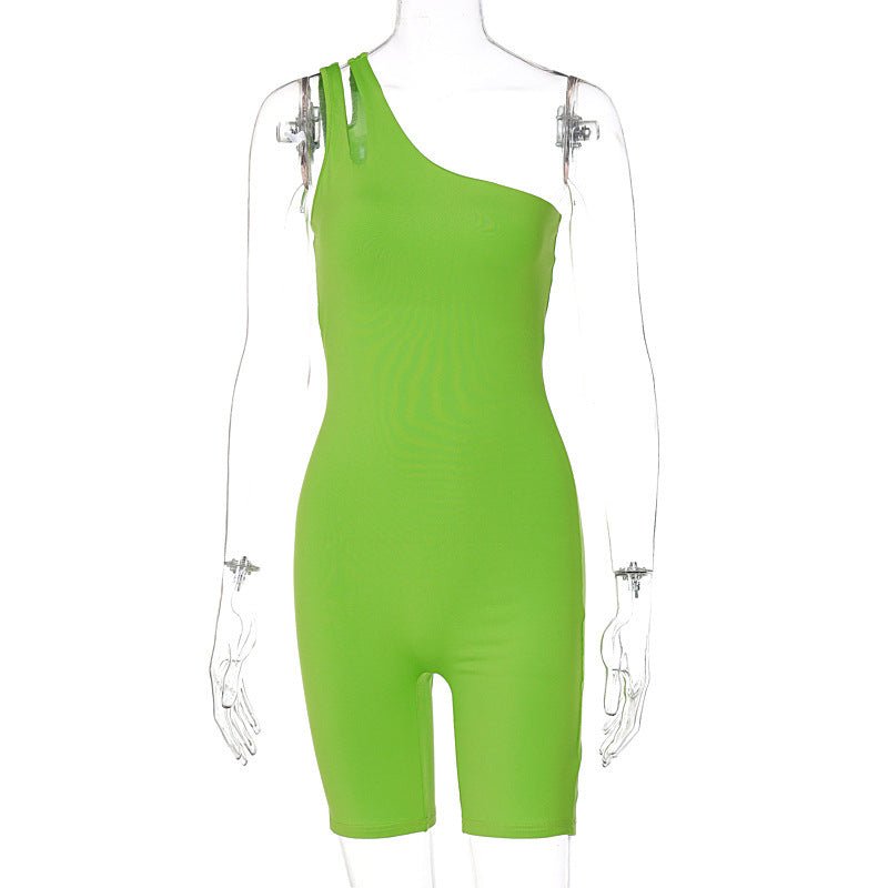 Solid Color One Shoulder Slim Fit Hip Raise Sports Yoga Jumpsuit - Sophinity