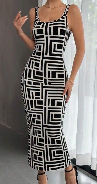 Allover Geo Print Tank Bodycon Dress - Sophinity