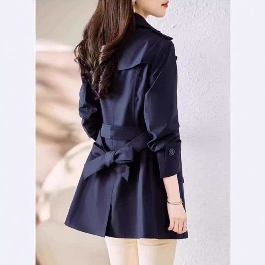 Women's Mid-length Trench Coat Double Breasted Fitted Waist Overcoat - Sophinity