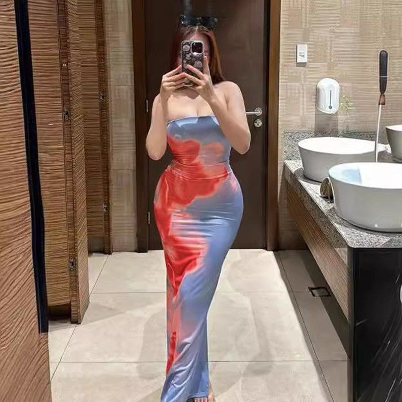 Slim Slit Tube Long Dress Summer Sexy Pint Party Beach Dresses Women's Clothing - Sophinity