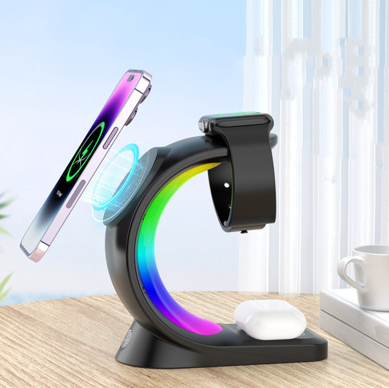 4-in-1 Magnetic Wireless Charger for iPhone, Apple Watch, AirPods Pro & Qi-Enabled Smartphones - Fast Charging Station with RGB Light