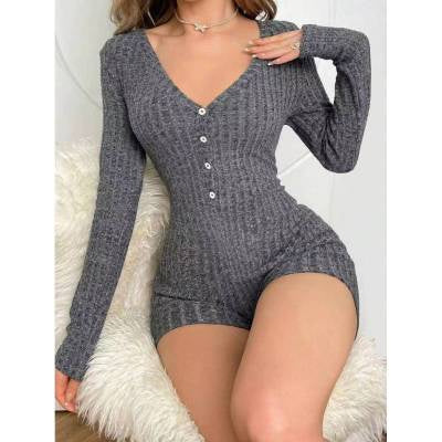 Casual Slim Women Rib Knitted Jumpsuit - Sophinity
