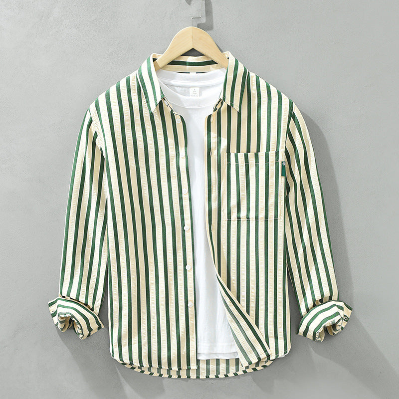 Vertical Striped Long-sleeved Shirt Loose - Sophinity