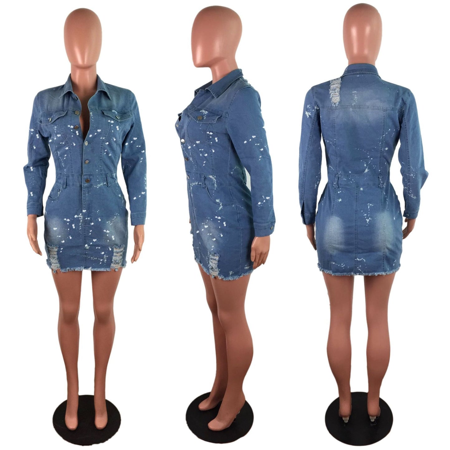 Elastic Breasted Denim Buttocks Dress - Sophinity