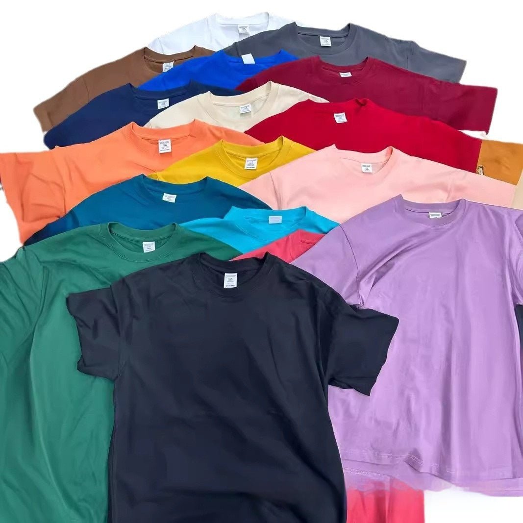 High Quality Cotton Heavy Loose Bottoming Shirt Casual Basic T-shirt Pure Cotton Retro Solid Color Round Neck Men's Short Sleeve - Sophinity