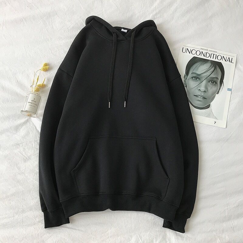 Pure color hooded plus fleece sweater Loose casual sweater - Sophinity