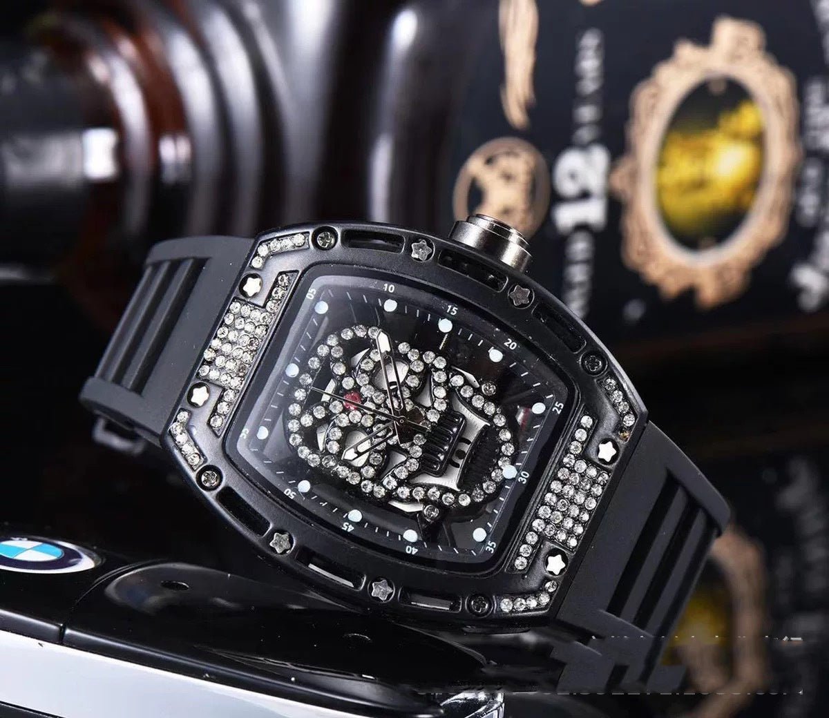 Fashion Tonneau - shaped Hollow Men's Silicone Quartz Watch - Sophinity