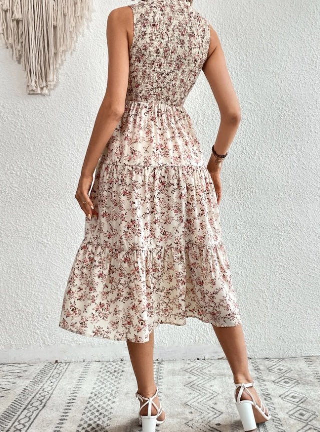 Floral Print Layered Hem Dress Maxi Vacation Beach Outfits Women - Sophinity