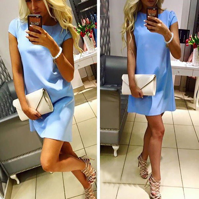Fashion Short Sleeve Round Neck Loose A - line Dress - Sophinity