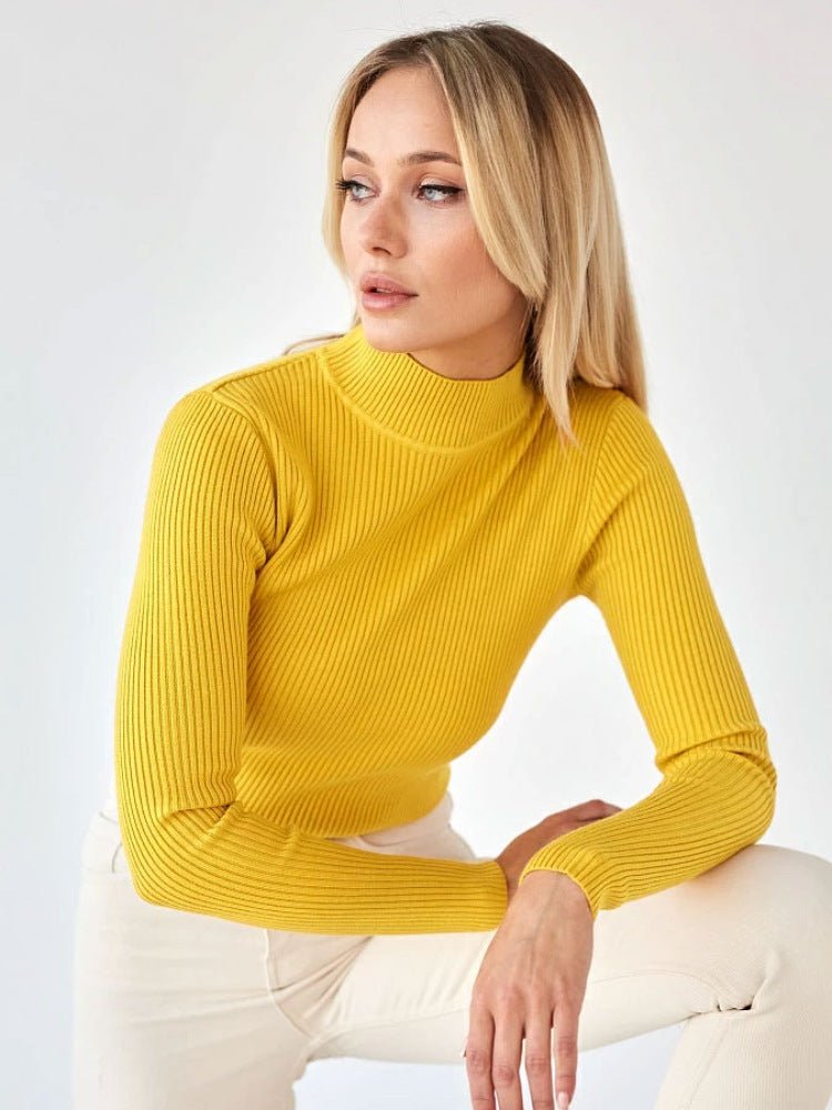 Women's Fashion Simple Pure Color Half Collar Sweater - Sophinity