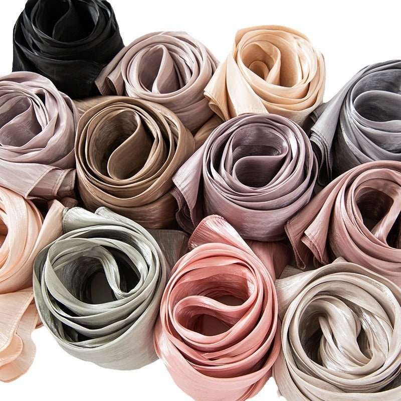 Solid Color Thin Travel Sun Protection Shawl Linen Plain Satin Scarf - Sophinity