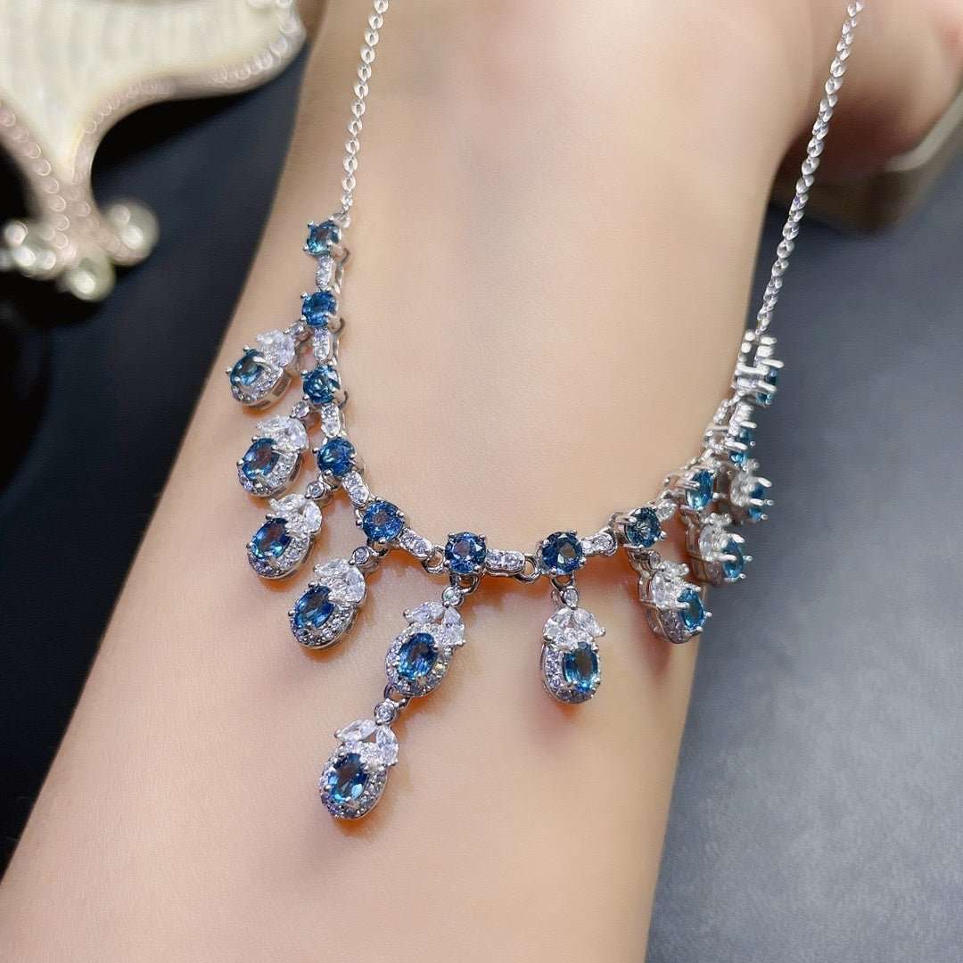 Natural Blue Topaz Necklace Women Fashion - Sophinity