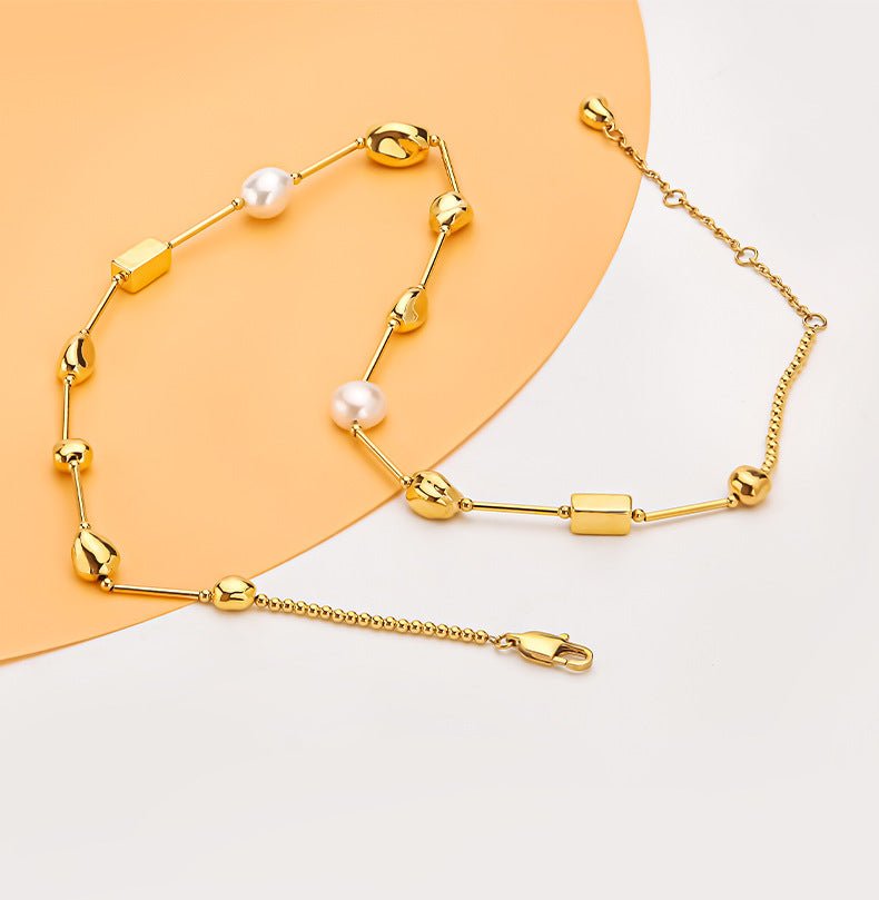 Simple Design Natural Pearl Lanyard Stitching Necklace For Women - Sophinity