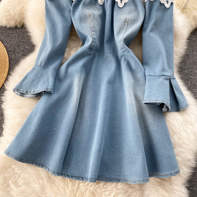 Small One Shoulder Stitching Denim Dress - Sophinity
