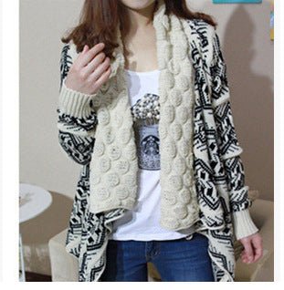 Geometric Pattern Bubble Collar Knitted Cardigan Women - Sophinity