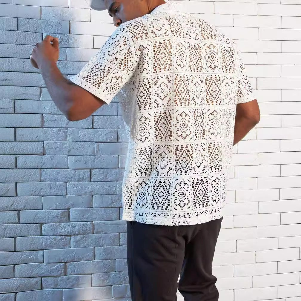 Cross Border Mesh Hollow Out Shirt - Sophinity