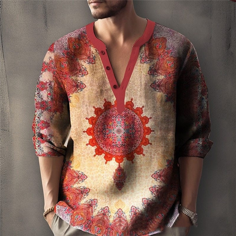 Printed Casual V-neck Men's Loose Jacquard Sweater Long Sleeve - Sophinity