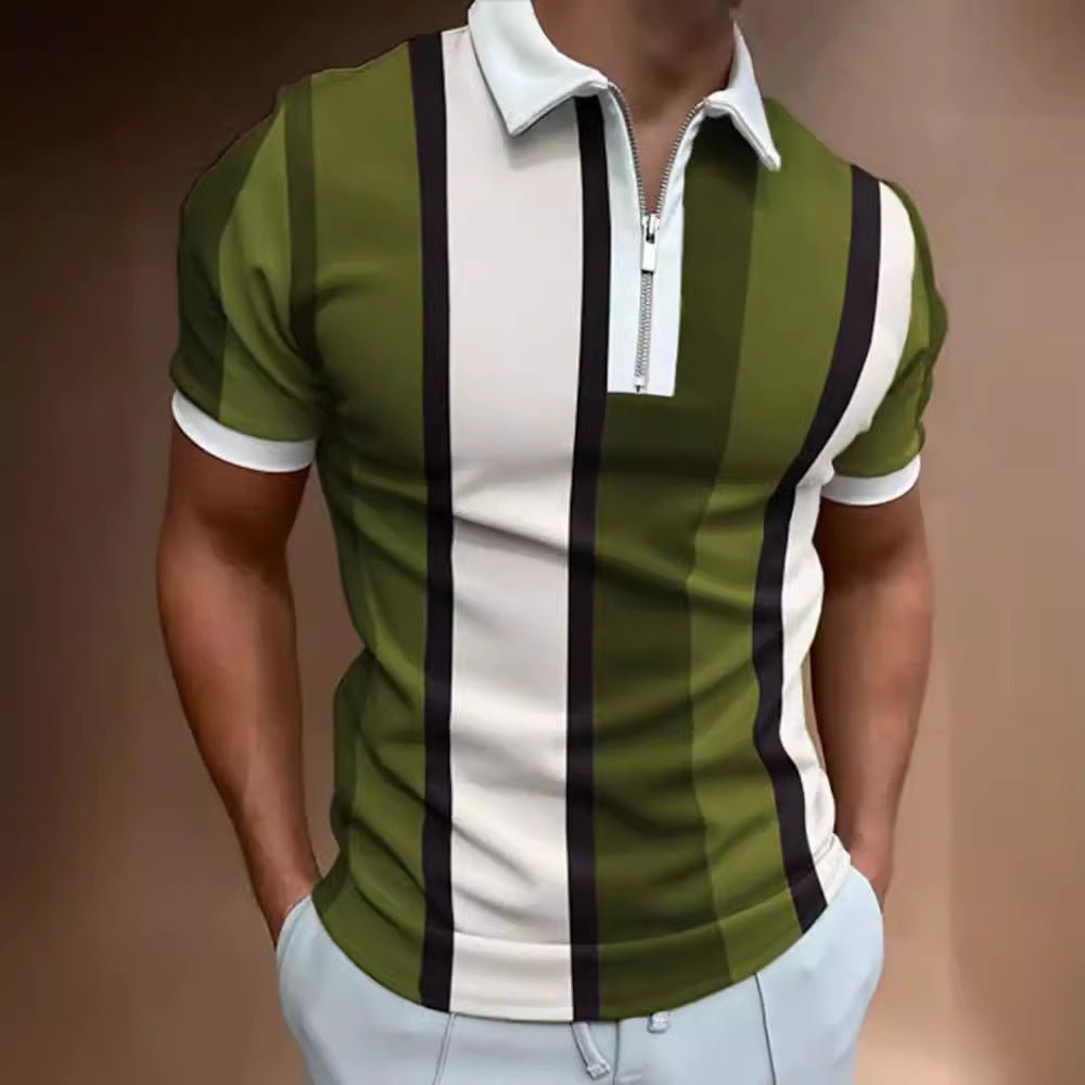 Men's Striped Short - sleeved Polo Shirt Slim Lapel - Sophinity