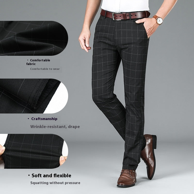 Slim-fit Straight Plaid Suit Formal Wear Mid Waist Casual Pants - Sophinity