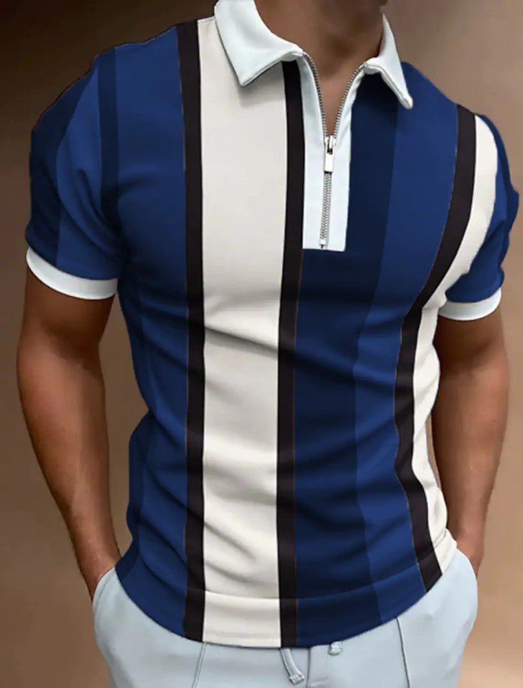 Men's Striped Short - sleeved Polo Shirt Slim Lapel - Sophinity