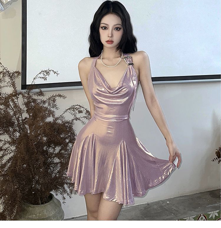 Waist - tight Slimming Halter Sleeveless Swing Collar Dress Women - Sophinity