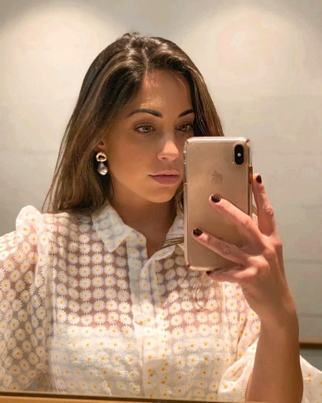 Sheer print tulle top shirt - Sophinity