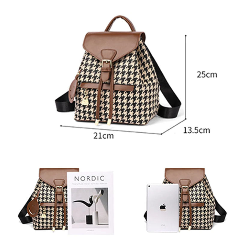 Houndstooth Backpack Women High Capacity Travel Bags Girls - Sophinity
