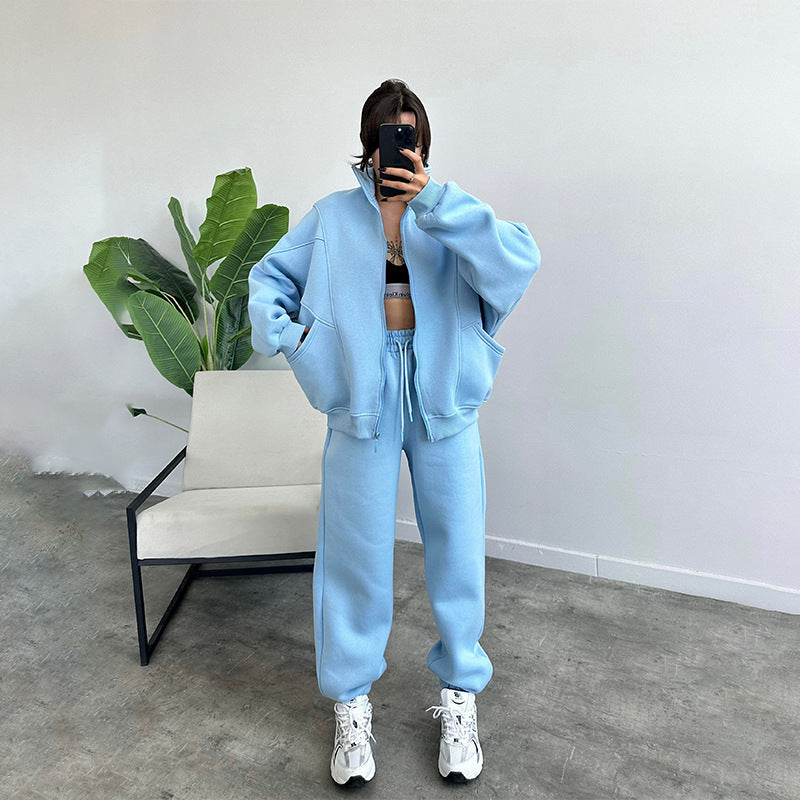 Sports Suits With Pockets Stand-up Collar Zipper Cardigan And Drawstring Trousers Fashion Jogger Set Outfits Tracksuits Women's Clothing - Sophinity