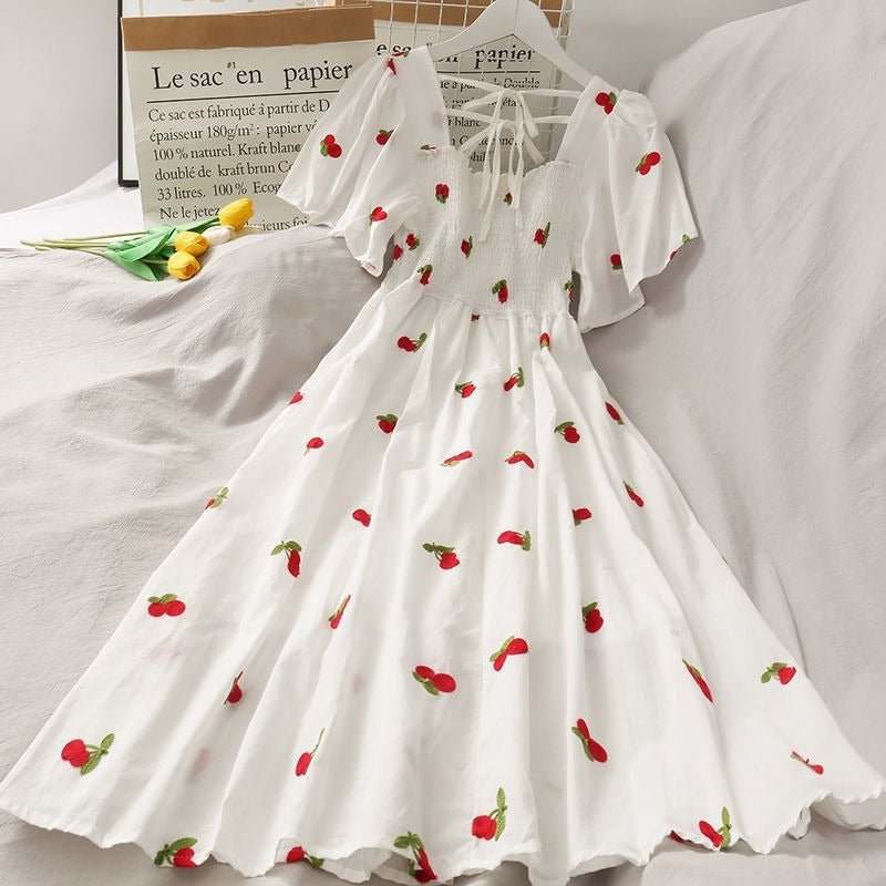 Women's Fashion Sweet Fruit Printed A - Line Dress - Sophinity