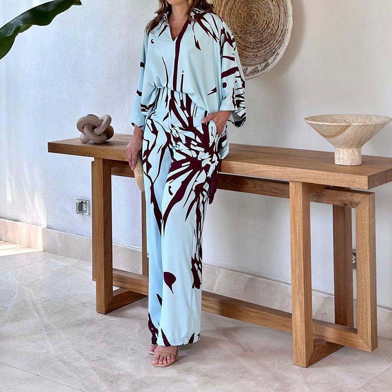 Batwing Sleeve Printed Two-piece Suit Suit Women - Sophinity