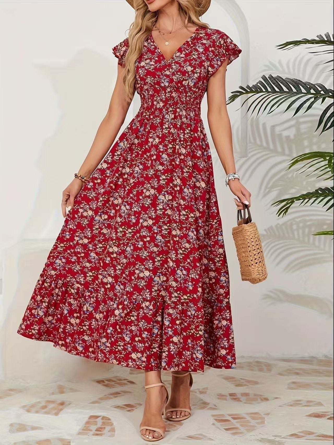 Fashion Floral Long Sleeve Waist Swing Dress - Sophinity