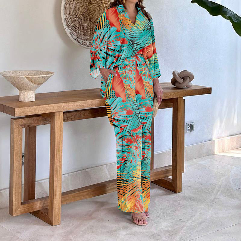 Batwing Sleeve Printed Two-piece Suit Suit Women - Sophinity