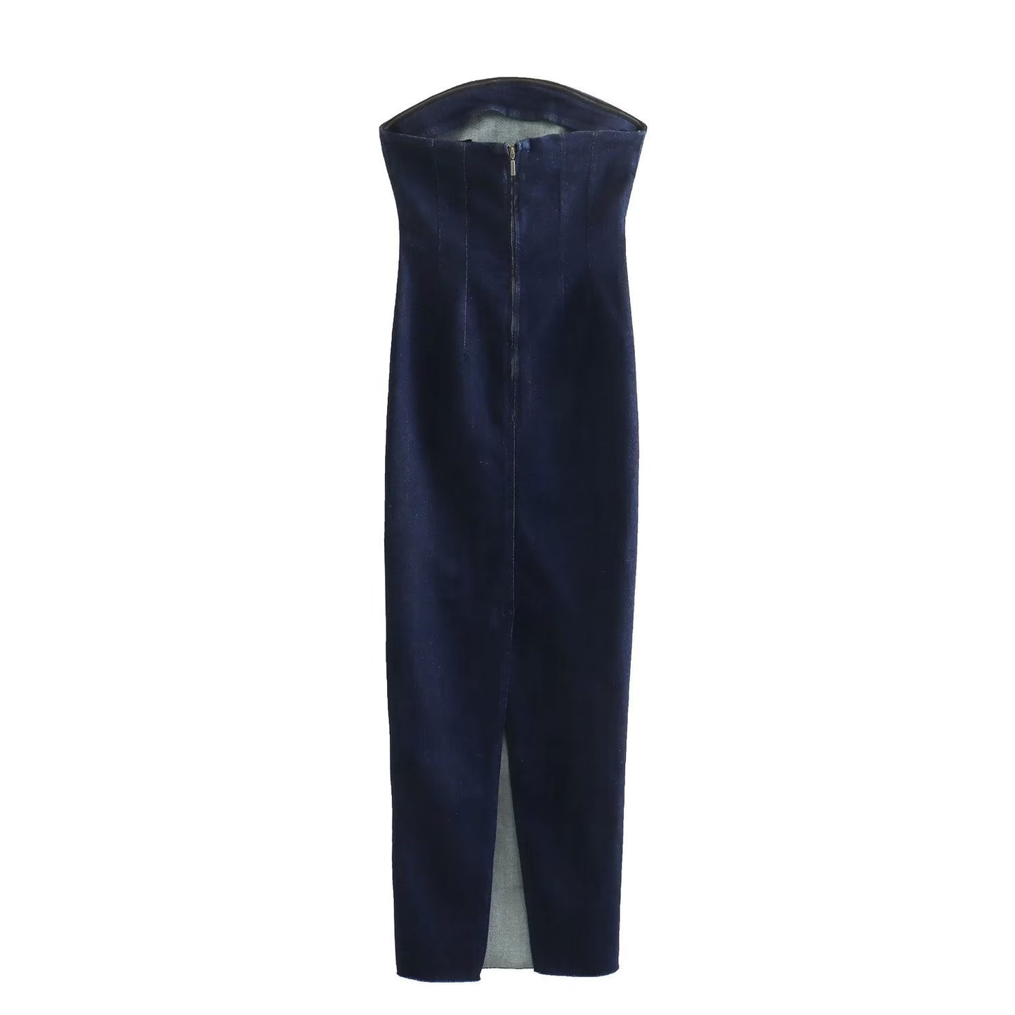 Back Zip Denim Wrap Dress - Sophinity