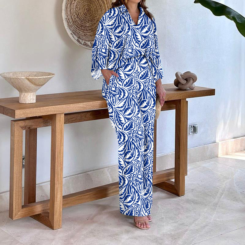 Batwing Sleeve Printed Two-piece Suit Suit Women - Sophinity