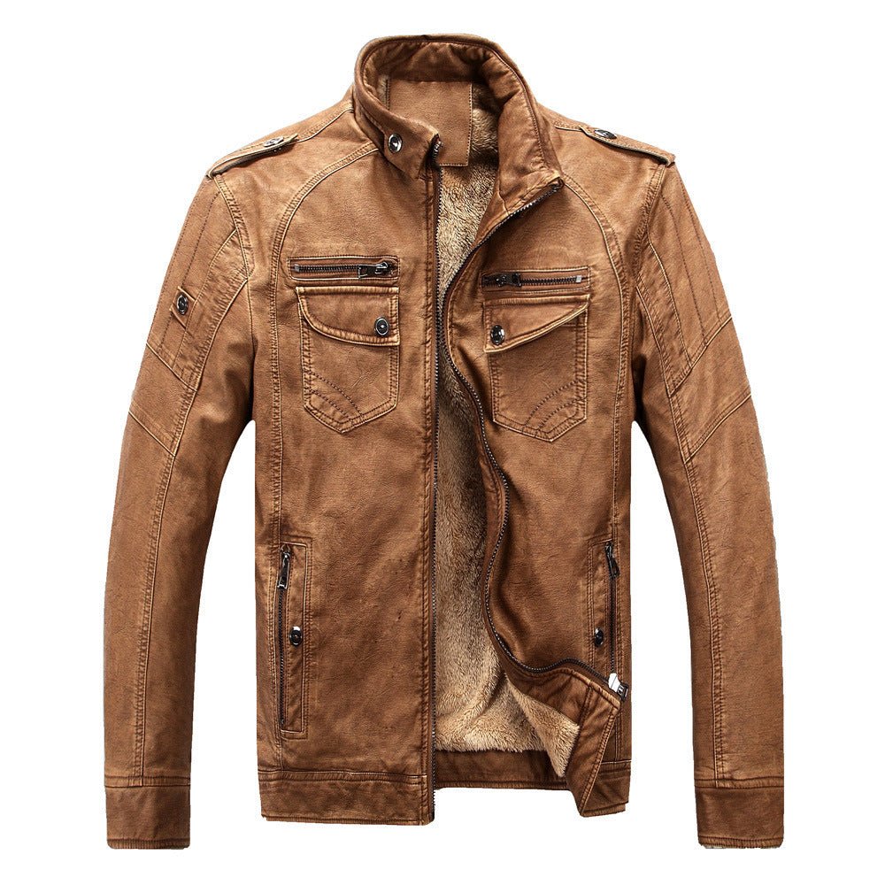 Leather Jacket Plus Velvet Washed Retro Leather Jacket - Sophinity
