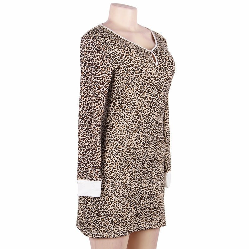 Women's Fashion Simple Leopard Print Long - sleeved Pajamas Home Nightdress - Sophinity