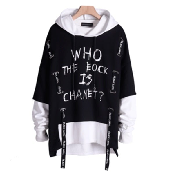 Ribbon print fake two hoodies - Sophinity