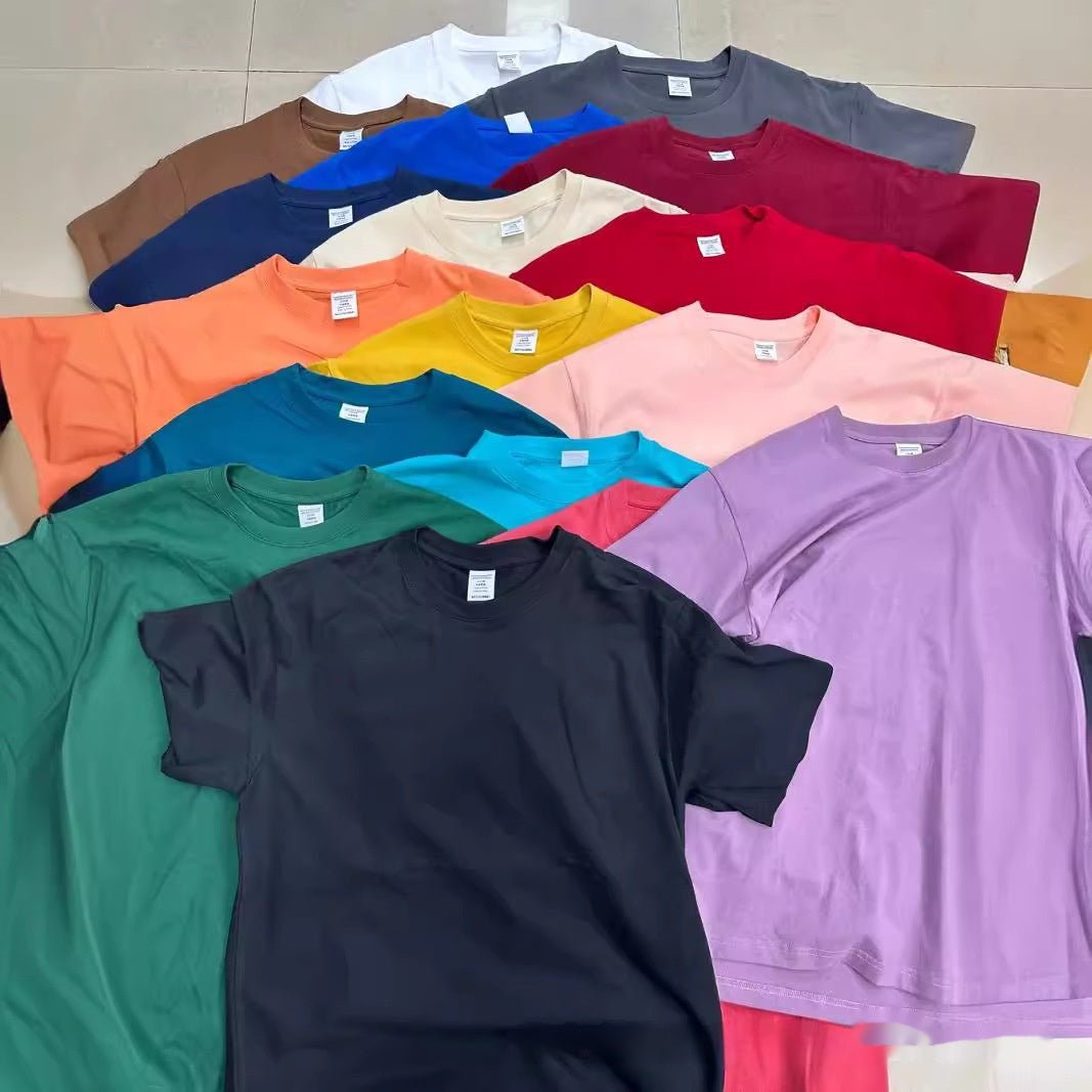 High Quality Cotton Heavy Loose Bottoming Shirt Casual Basic T-shirt Pure Cotton Retro Solid Color Round Neck Men's Short Sleeve - Sophinity