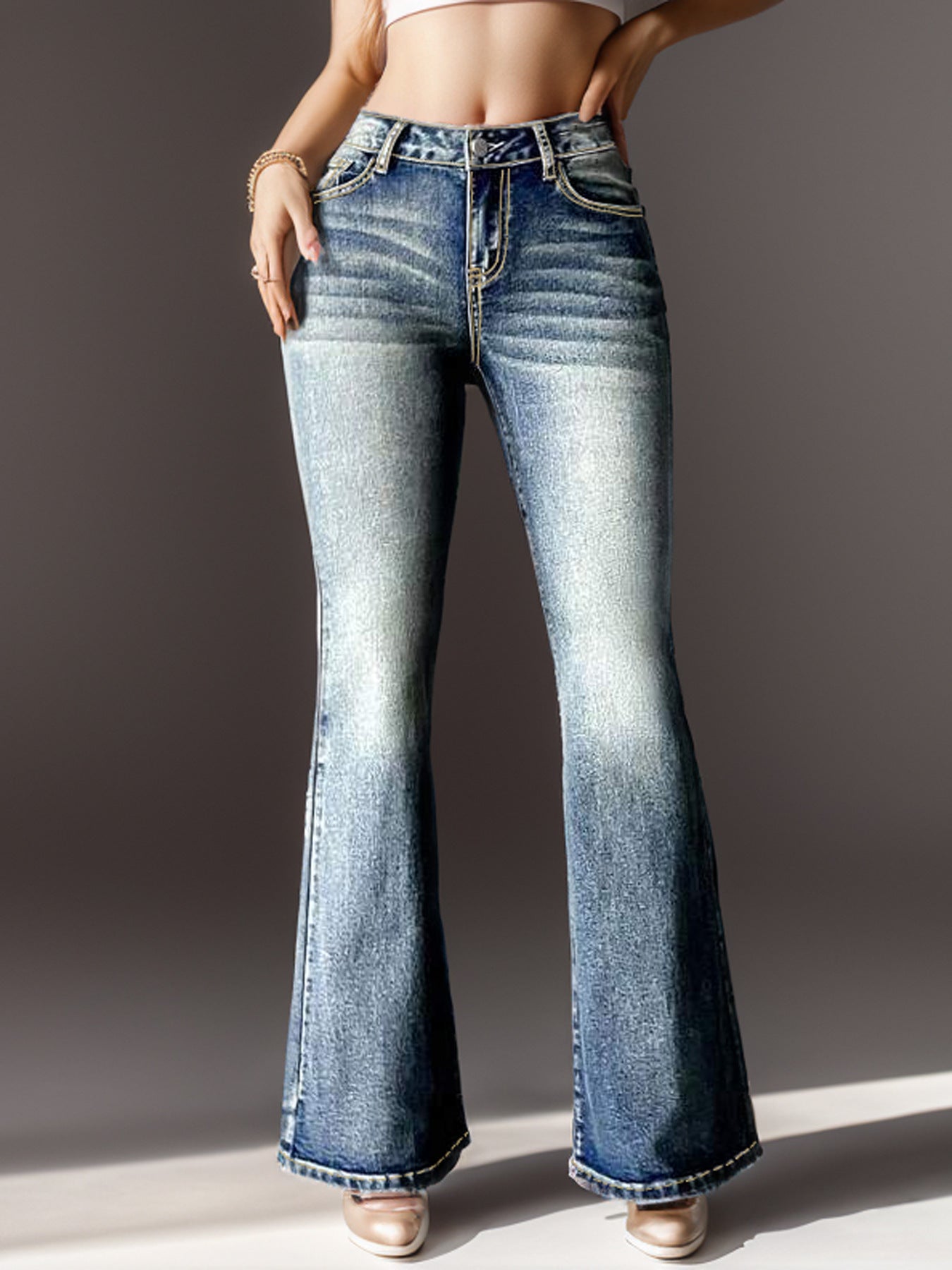 Women's Vintage Jeans High Elastic Pocket Embroidered Vintage Jeans - Sophinity